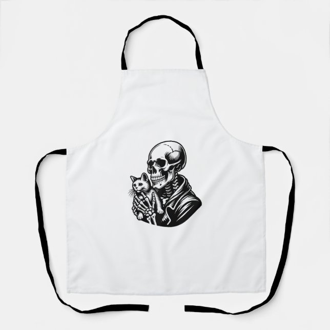 Funny Skeleton playing with a cat Graphic Skull Ca Apron (Front)
