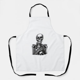 Funny Skeleton playing with a cat Graphic Skull Ca Apron