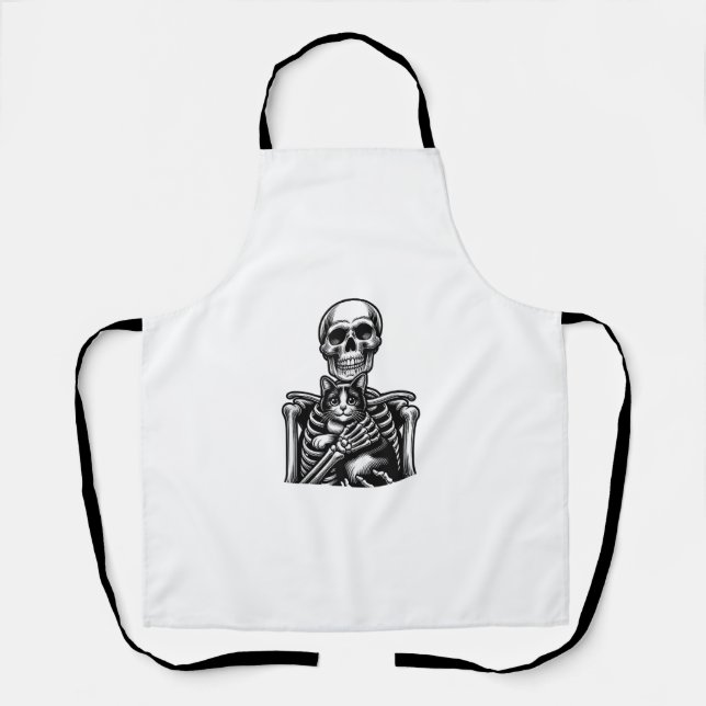 Funny Skeleton playing with a cat Graphic Skull Ca Apron (Front)