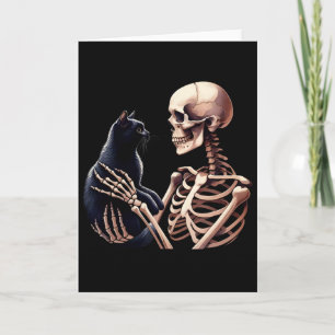 Funny Skeleton Playing With A Cat Graphic Skull Ca Card