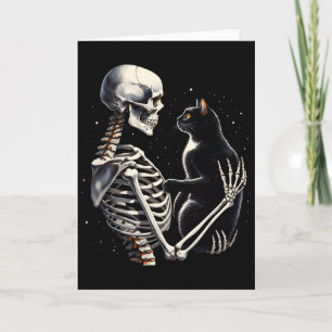 Funny Skeleton Playing With A Cat Graphic Skull Ca Card