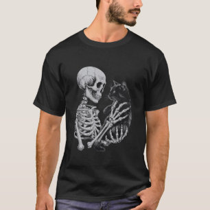 Funny Skeleton playing with a cat Graphic Skull Ca T-Shirt