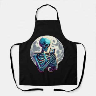 Funny Skeleton playing with A Cute Cat Skull Hallo Apron