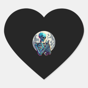 Funny Skeleton playing with A Cute Cat Skull Hallo Heart Sticker