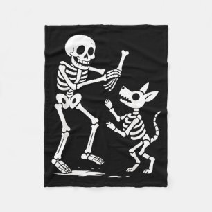 Funny Skeleton Playing With Dog Halloween For Dogs Fleece Blanket