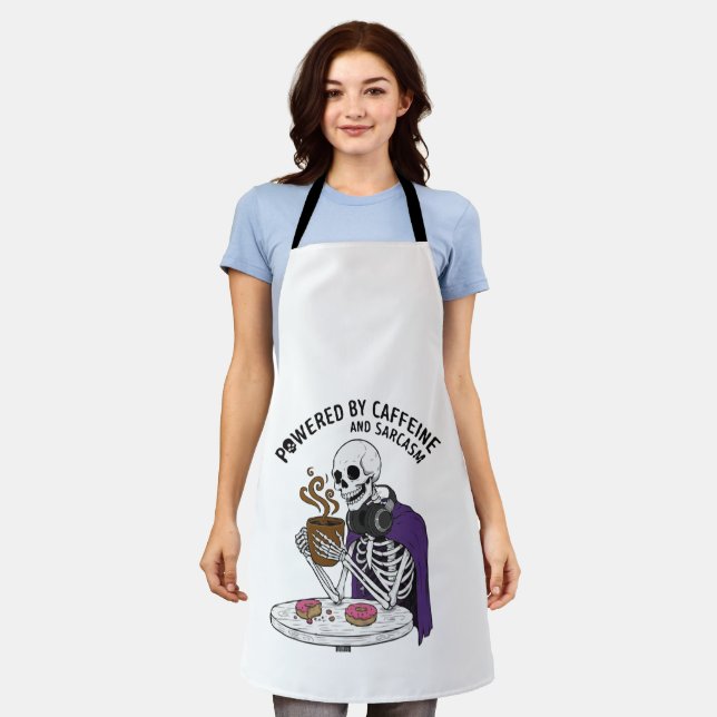 Funny Skeleton | Powered by Caffeine and Sarcasm Apron (Worn)