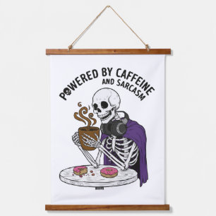 Funny Skeleton Powered by Caffeine and Sarcasm Hanging Tapestry