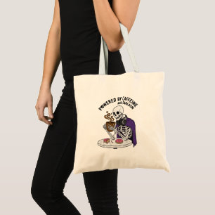 Funny Skeleton Powered by Caffeine and Sarcasm Tote Bag