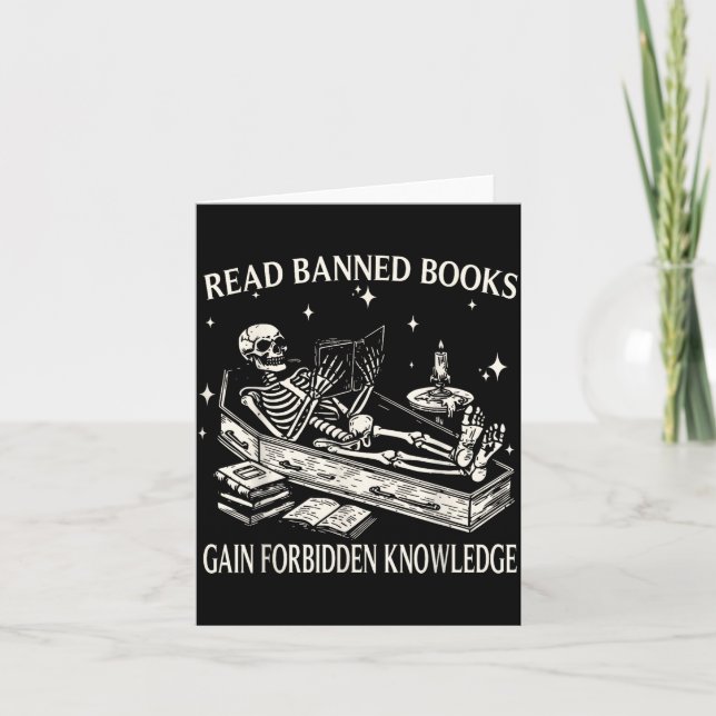 Funny Skeleton Read Banned Books Gain Forbidden Kn Card (Front)