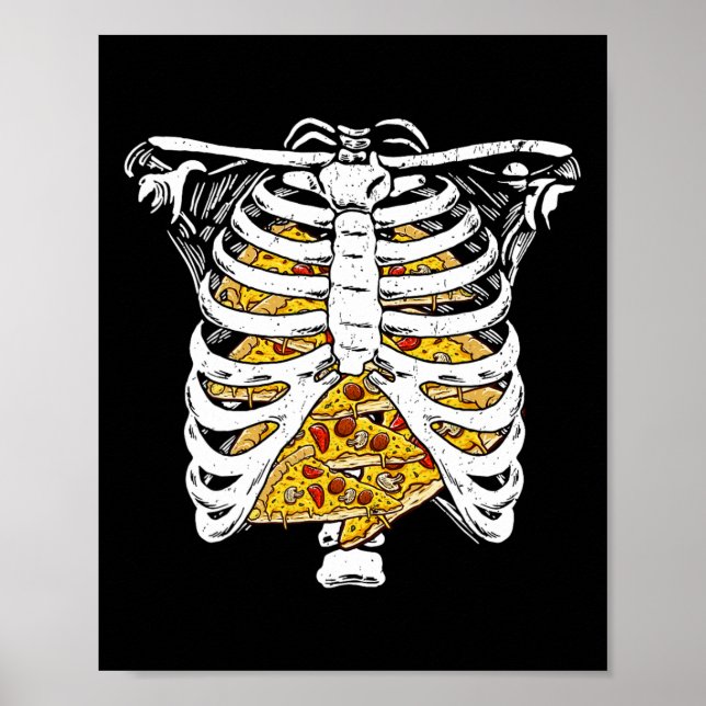 Funny Skeleton Rib Cage With Pizzas Happy Hallowee Poster (Front)
