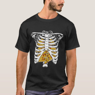 Funny Skeleton Rib Cage With Pizzas Happy Hallowee T-Shirt