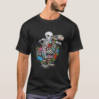 Funny Skeleton Riding Dinosaur T Rex Dia De Los Mu T-Shirt