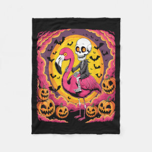 Funny Skeleton Riding Flamingo Halloween Spooky Fleece Blanket