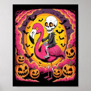 Funny Skeleton Riding Flamingo Halloween Spooky Poster