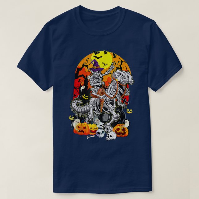Funny Skeleton Riding Mommy Dinosaur T re Hallowee T-Shirt (Design Front)