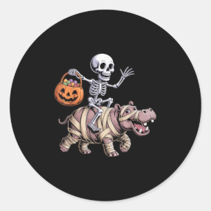 Funny Skeleton Riding Mummy Hip Lovers Halloween C Classic Round Sticker