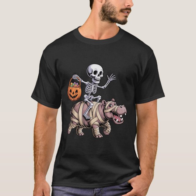Funny Skeleton Riding Mummy Hip Lovers Halloween C T-Shirt (Front)