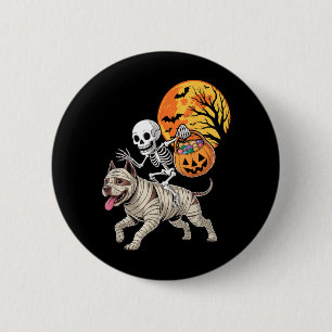 Funny Skeleton Riding Mummy Pitbull Dog Women Men 6 Cm Round Badge