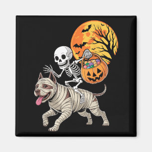 Funny Skeleton Riding Mummy Pitbull Dog Women Men Magnet