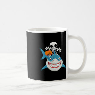 Funny Skeleton Riding Shark Jack O'lantern Pumpkin Coffee Mug