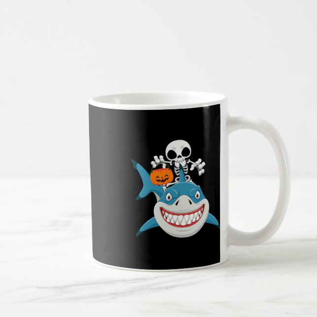 Funny Skeleton Riding Shark Jack O'lantern Pumpkin Coffee Mug (Right)