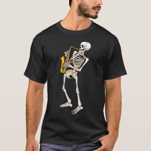 Funny Skeleton Saxophone Gift Cute Halloween Cost T-Shirt