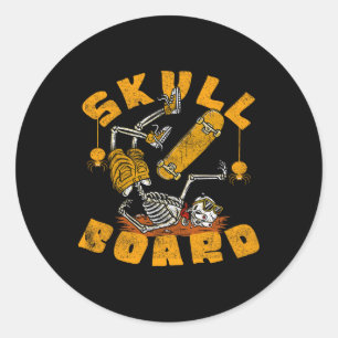 Funny Skeleton Skateboarding Skull Board Halloween Classic Round Sticker