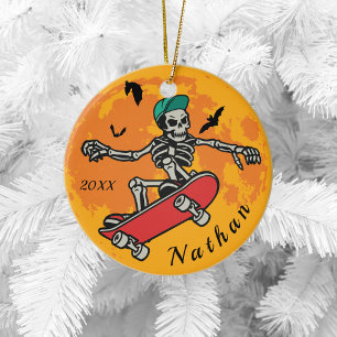 Funny Skeleton Skater Boy Name Ceramic Ornament