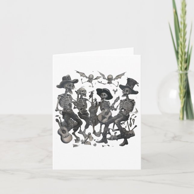 Funny Skeleton Skull Dancing Singing Rock Music Ba Card (Front)