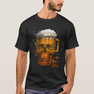 Funny Skeleton Skull Drinking Beer Halloween T-Shirt