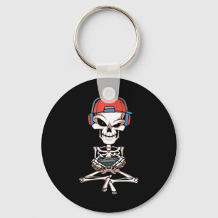 Funny Skeleton Skull Video Gamer Halloween Outfit  Key Ring