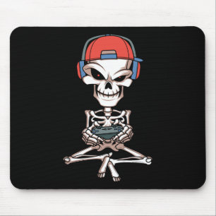 Funny Skeleton Skull Video Gamer Halloween Outfit Mouse Pad