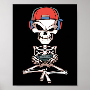 Funny Skeleton Skull Video Gamer Halloween Outfit  Poster