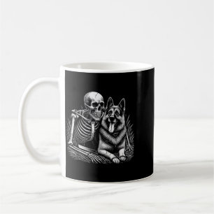 Funny Skeleton Skull With German Shepherd Dog Coffee Mug