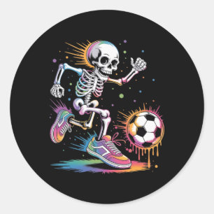 Funny Skeleton Soccer Drip Dripping Boy Youth Kids Classic Round Sticker