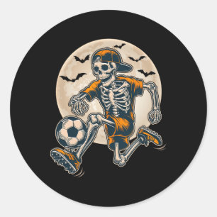 Funny Skeleton Soccer Men Boys Kids Halloween Cost Classic Round Sticker