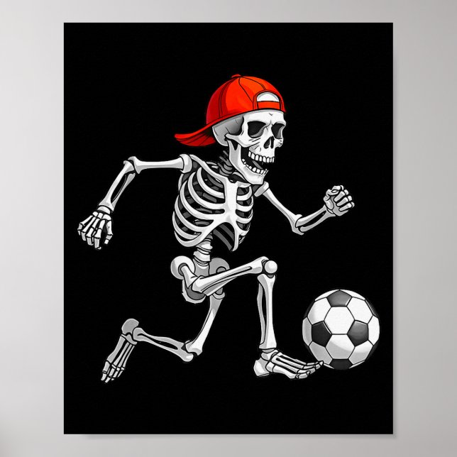 Funny Skeleton Soccer Men Boys Kids Halloween Cost Poster (Front)