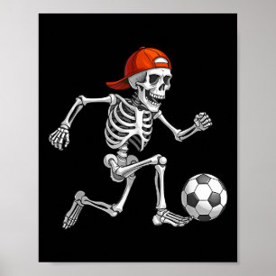 Funny Skeleton Soccer Men Boys Kids Halloween Cost Poster