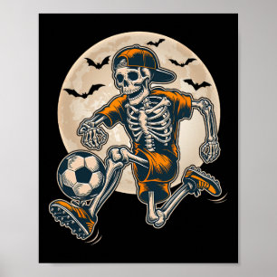 Funny Skeleton Soccer Men Boys Kids Halloween Cost Poster