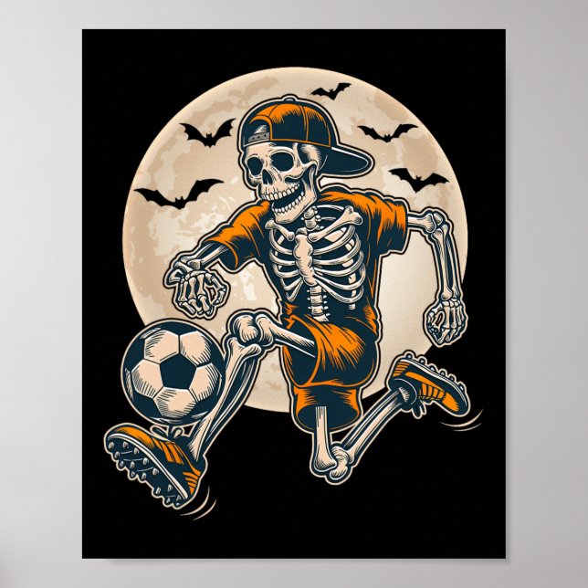 Funny Skeleton Soccer Men Boys Kids Halloween Cost Poster (Front)