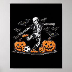 Funny Skeleton Soccer Men Boys Kids Halloween Cost Poster