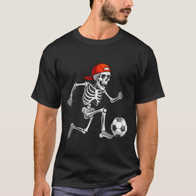 Funny Skeleton Soccer Men Boys Kids Halloween Cost T-Shirt (Front)