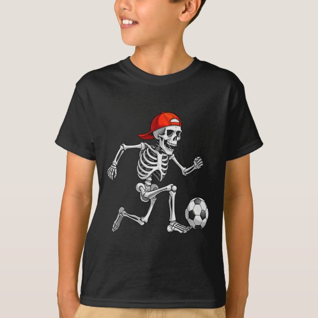 Funny Skeleton Soccer Men Boys Kids Halloween Cost T-Shirt (Front)