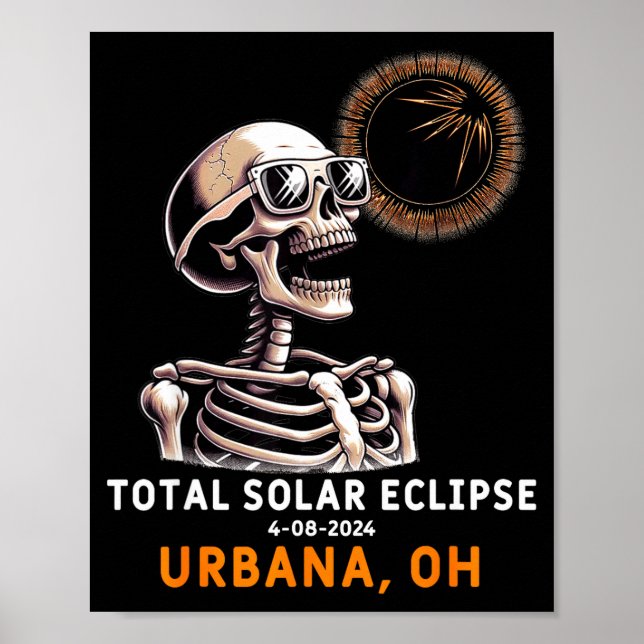 Funny Skeleton Solar Eclipse Urbana Ohio Poster (Front)