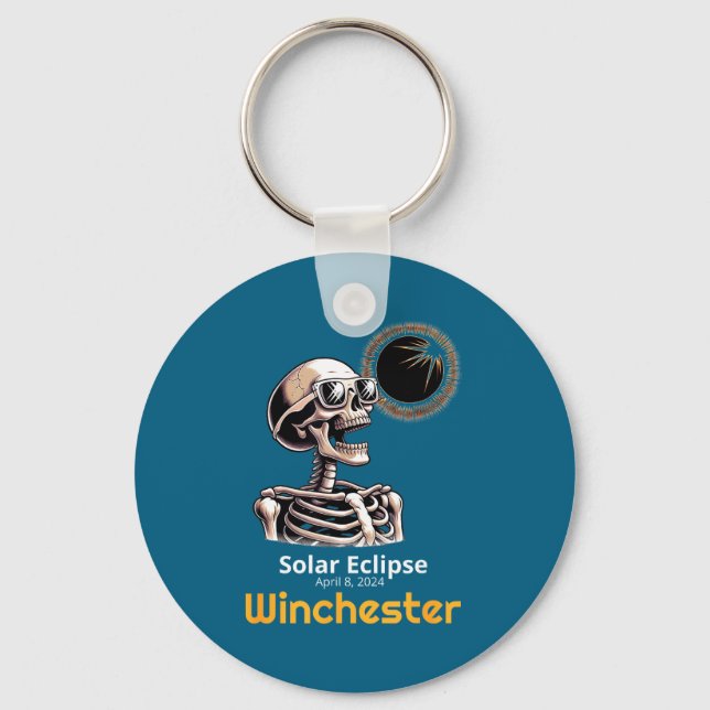 Funny Skeleton Solar Eclipse Winchester Indiana Key Ring (Front)