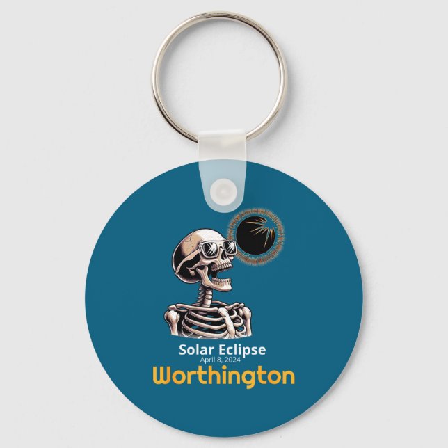Funny Skeleton Solar Eclipse Worthington Indiana Key Ring (Front)