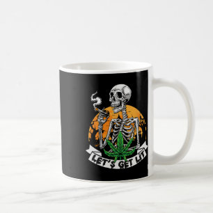 Funny Skeleton Stoner Smoking Weed Let's Get Lit H Coffee Mug