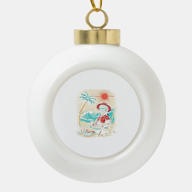 Funny Skeleton Summer Ceramic Ball Christmas Ornament (Front)