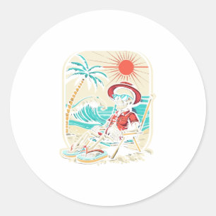 Funny Skeleton Summer Classic Round Sticker