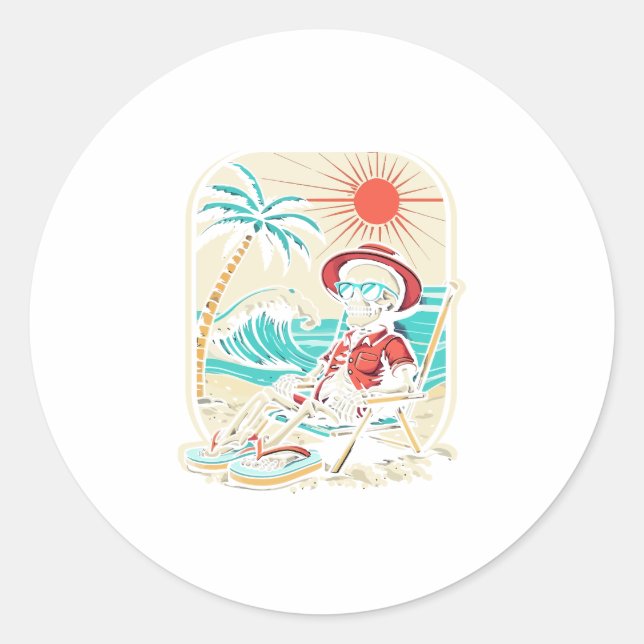 Funny Skeleton Summer Classic Round Sticker (Front)